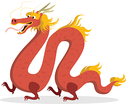 红色卡通的中国龙