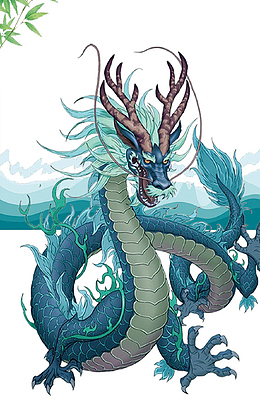 蓝色清新大气龙王免抠