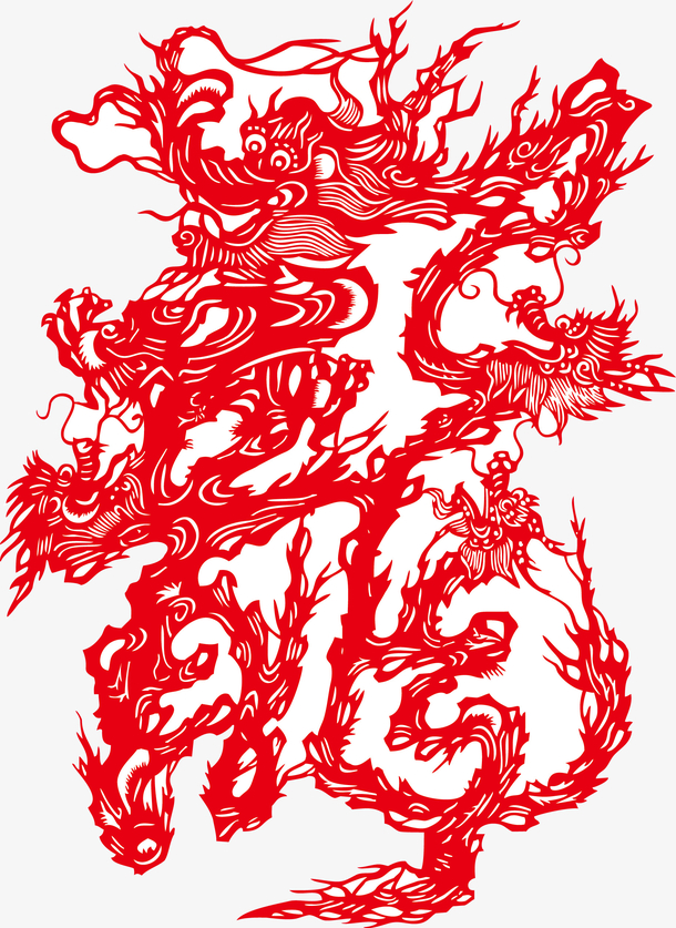 五条龙剪纸矢量图素材免费下载_觅元素