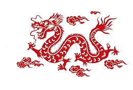 红色中国风蛟龙剪纸
