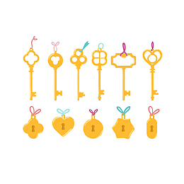 矢量金色锁头钥匙五金锁具