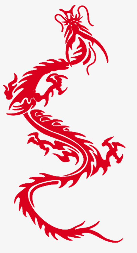 红色简笔画龙抬头龙