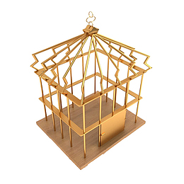 简单金色方形中式鸟笼