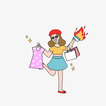 卡通疯狂购物的女孩素材