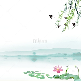 清新文艺荷花湖水插画