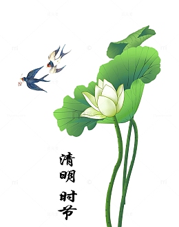 清明节荷花与燕子主题装饰