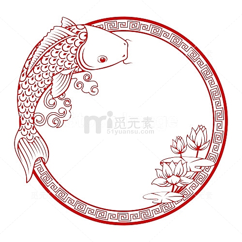 手绘中国风鲤鱼荷花装饰