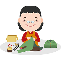 卡通手绘缝衣服的女人