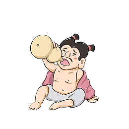 卡通坐在地上喝酒的古代男子素材