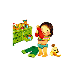 卡通换衣服的小孩素材