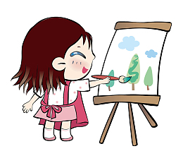 手绘卡通画画的女孩子