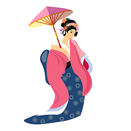 矢量拿着伞的日本艺伎