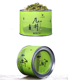 绿色龙井茶叶铁罐