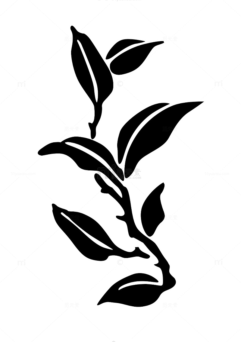 黑白茶叶树枝素材