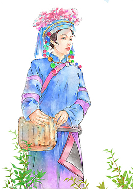 手绘采茶少女