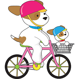 狗妈妈骑车带着狗宝宝