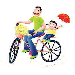 爸爸骑自行车带宝宝去春游卡通插