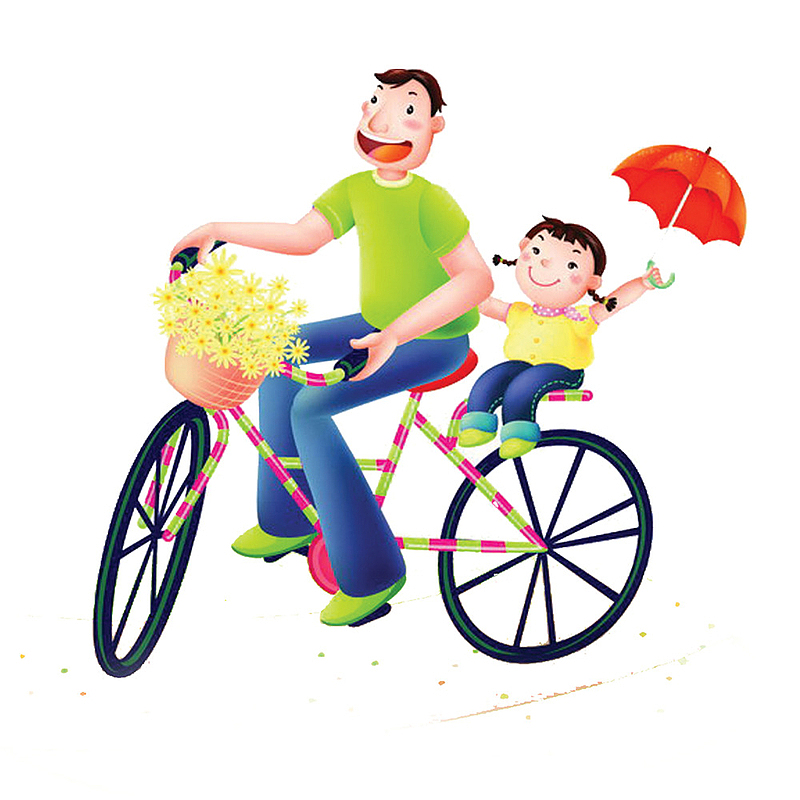 爸爸骑自行车带宝宝去春游卡通插