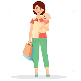 妈妈抱着宝宝插画