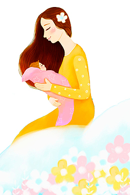 手绘人物插图母亲节妈妈抱着婴儿