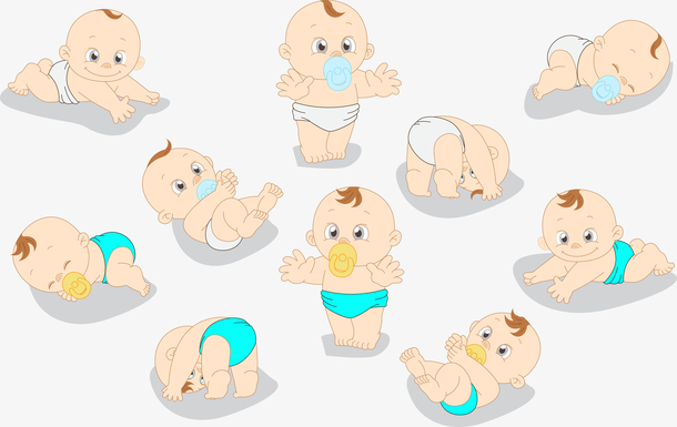 各种姿势婴儿矢量图