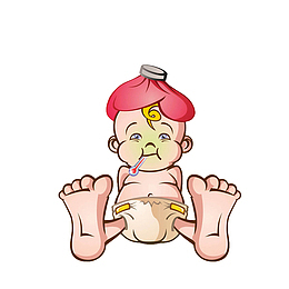 卡通发烧顶着冰袋降温的小婴儿素