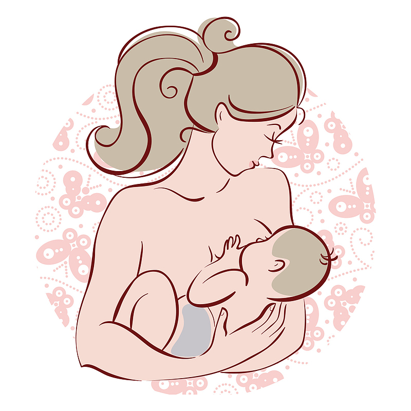 手绘母乳喂养周人物