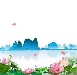 免抠春季荷花开蓝色的河水装饰
