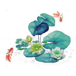 水彩手绘荷叶风景设计