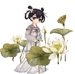 初夏荷花荷叶汉服美女复古装饰