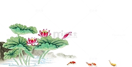 盛夏手绘荷塘复古边框
