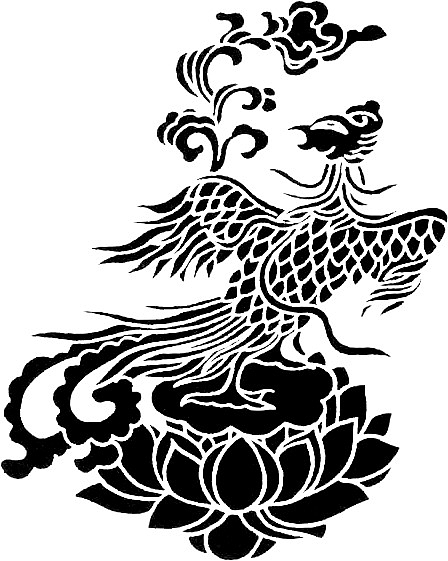 中国风黑色凤凰荷花古典纹样