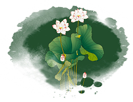 手绘水墨国画装饰插图荷塘荷花