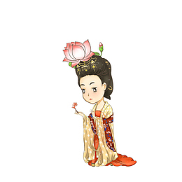 卡通手拿小花朵的杨玉环素材