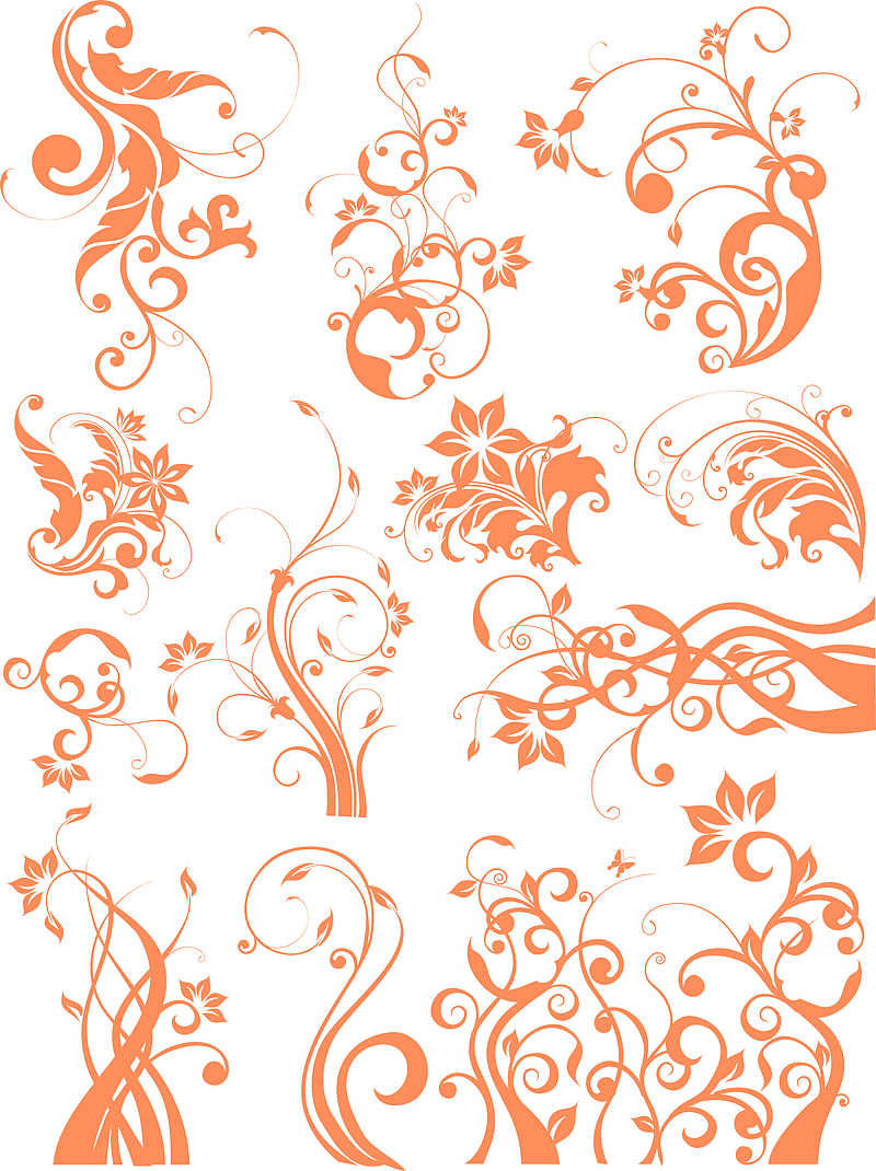 矢量欧式花纹素材优雅橙色装饰