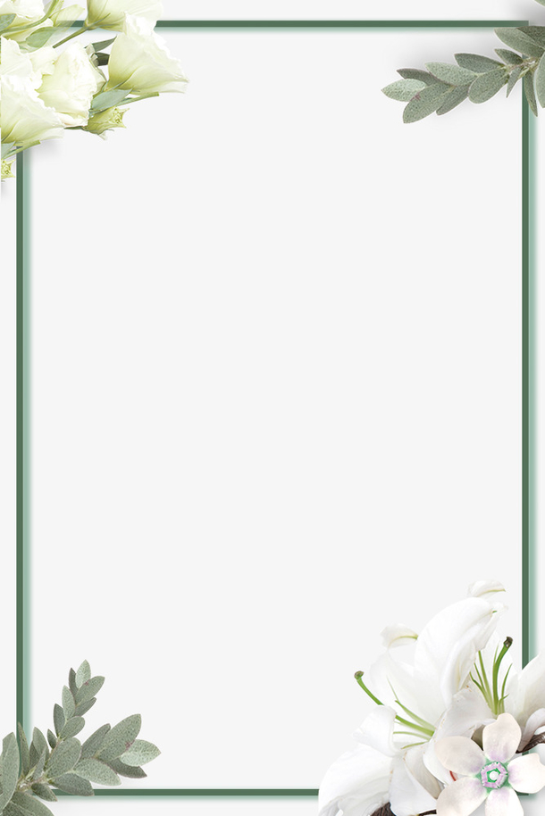 百合花朵与草叶子边框