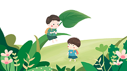 免抠卡通手绘在草地上玩耍的孩子