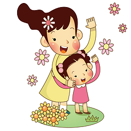 草坪上的妈妈和小孩