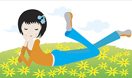 矢量人物插图趴在草坪上的女孩
