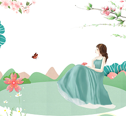卡通手绘清新唯美春季少女插画免