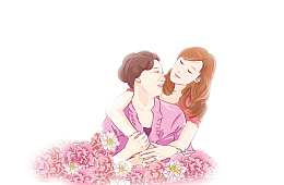卡通手绘母亲节拥抱母亲插画