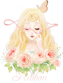 金发美丽春季花朵女孩