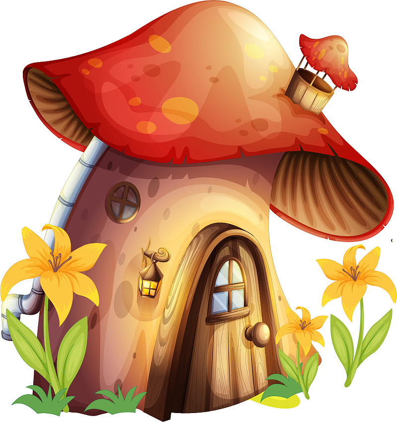 卡通手绘美丽的蘑菇屋