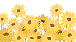 免抠卡通手绘向日葵花丛里的女孩