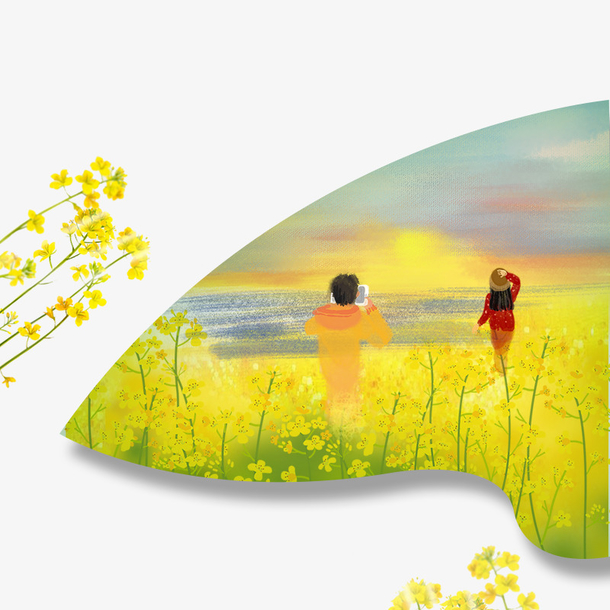 免抠春季油菜花丛里的情侣