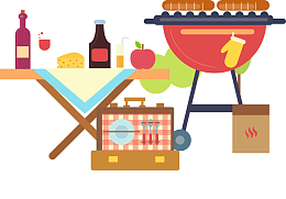 烧烤季手绘卡通野餐桌烧烤炉