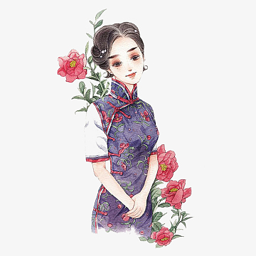 中国风古典舞蹈png古装女子人物形象png手绘工笔清装红楼梦人物袭人