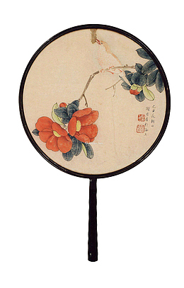 实物手绘花朵团扇