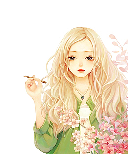 卡通清新唯美少女插画免抠