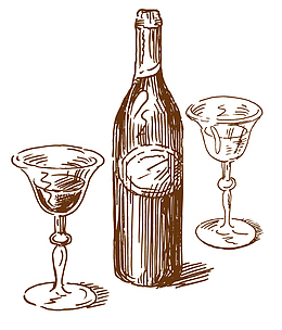 手绘素描红酒素材